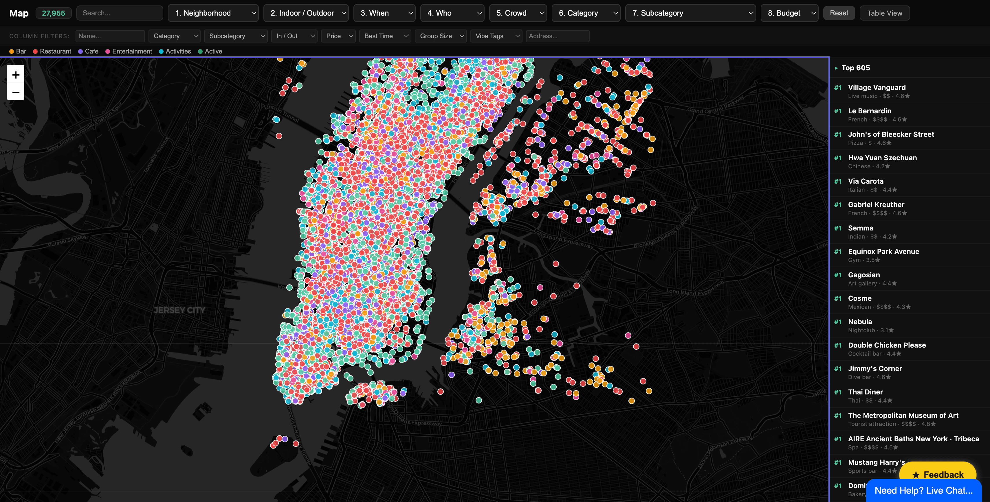 Moodap venue density, zoomed into Midtown Manhattan